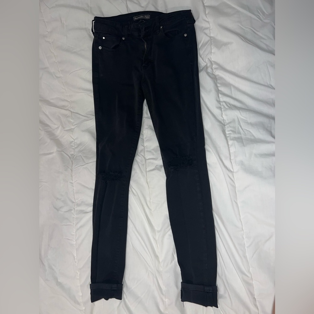 Black Abercrombie & Fitch Super Skinny Jeans with Knee rips